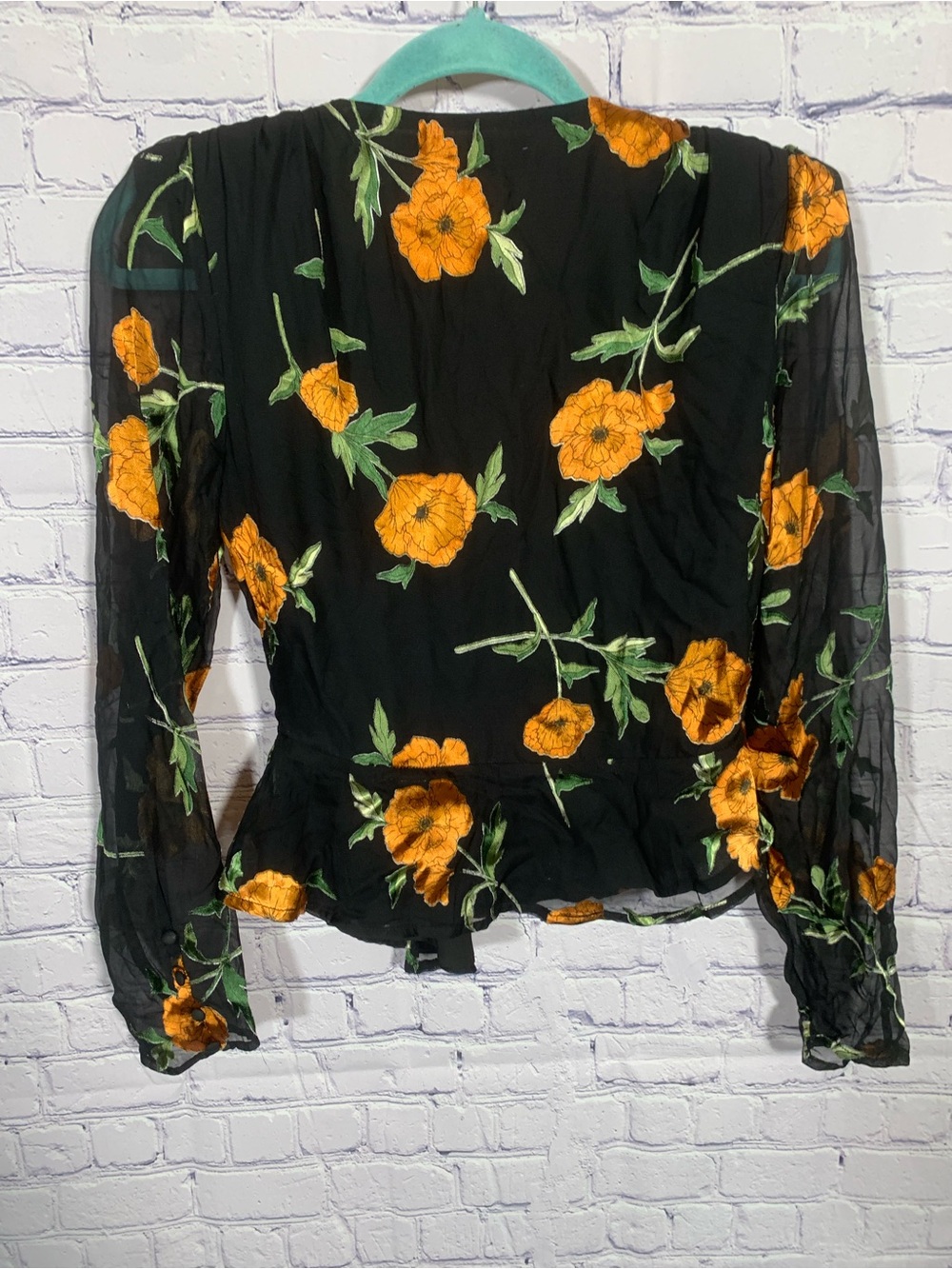 ASTR Womens Floral V-Neck Wrap Top Black Orange Floral S Whimsigoth Fariy Grunge - Picture 8 of 9